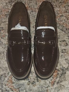 Serra Brown Patent Leather Loafers with Gold Bit